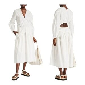 Vince White Long Sleeve Dress V Neck Cutout Midi Bridal Bachelorette Vacation XS
